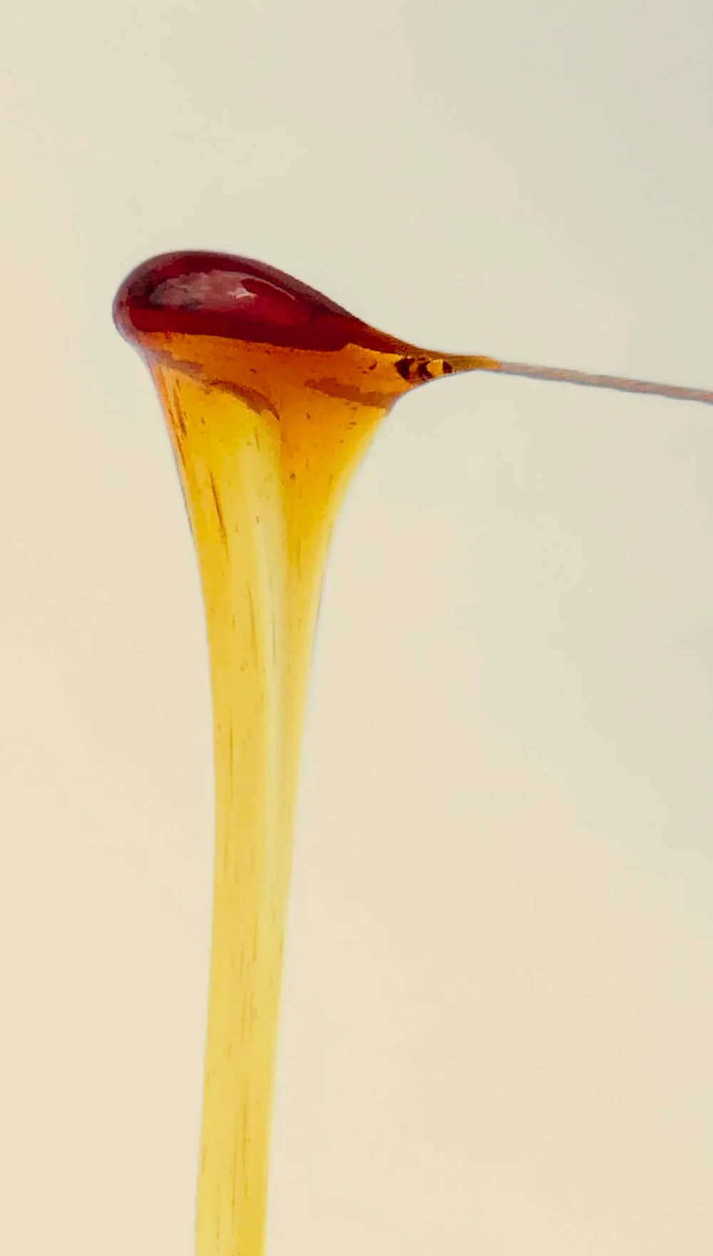 Pâte de sucre ambrée qui s’étire depuis une spatule